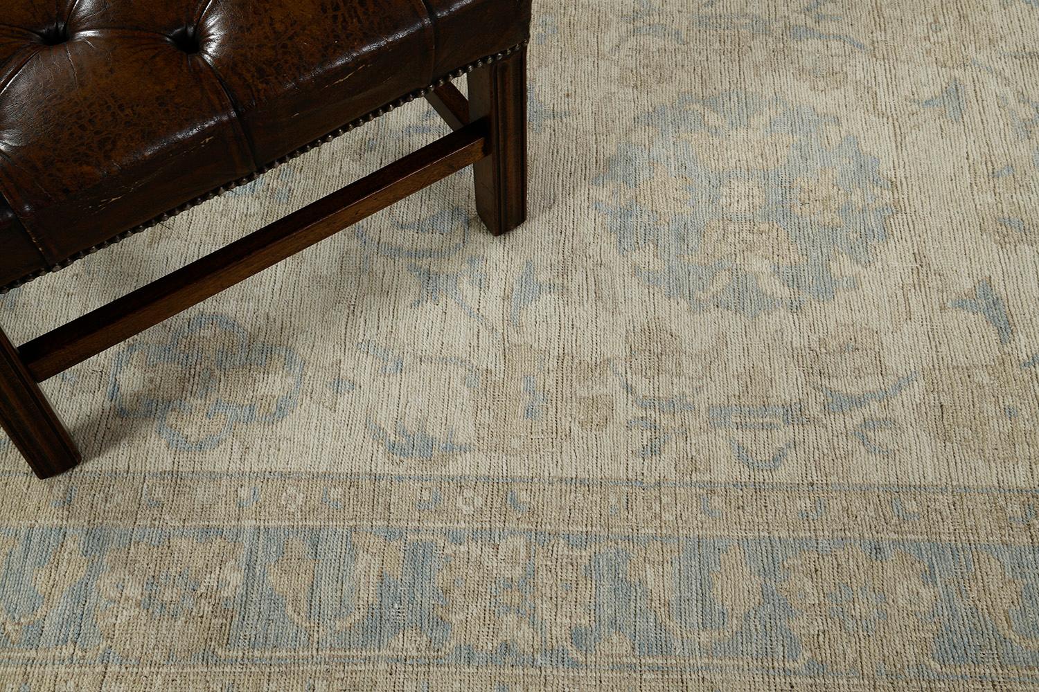 This enchanting Sultanabad Runner has symmetrical patterns that make the rug unique. A one of a kind rug that makes your interior more fascinating. Neutral tones feature even the smallest details of the patterns and motifs that match with the teal