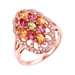 Vintage Style Tourmaline Diamond Ring 14 Karat Rose Gold