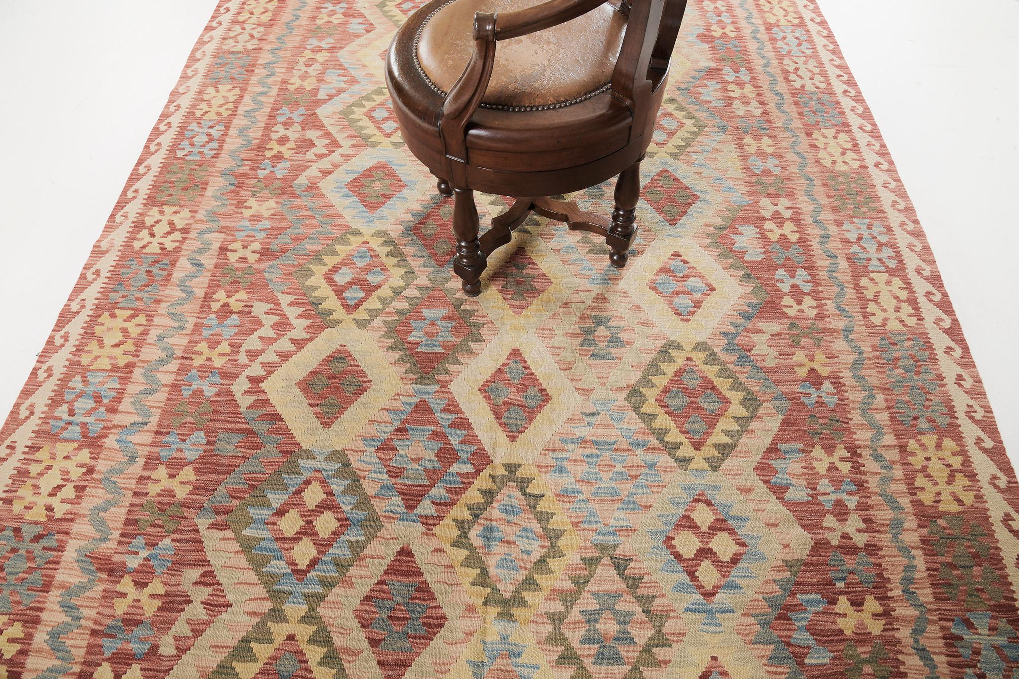 Pakistanais Kilim à tissage plat de style vintage à teinture tribale naturelle en vente
