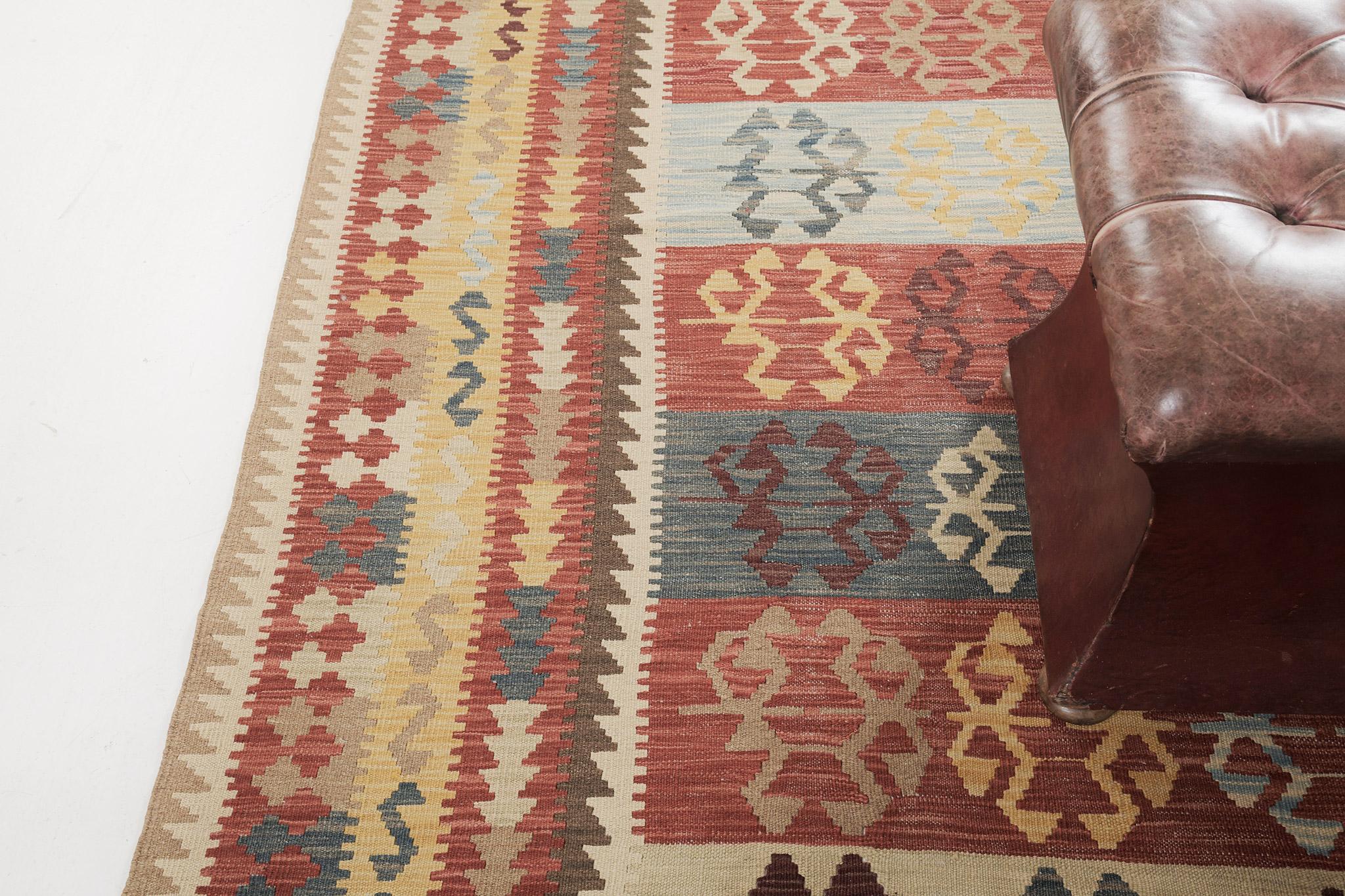Pakistani Vintage Style Tribal Natural Dye Flat Weave Kilim For Sale