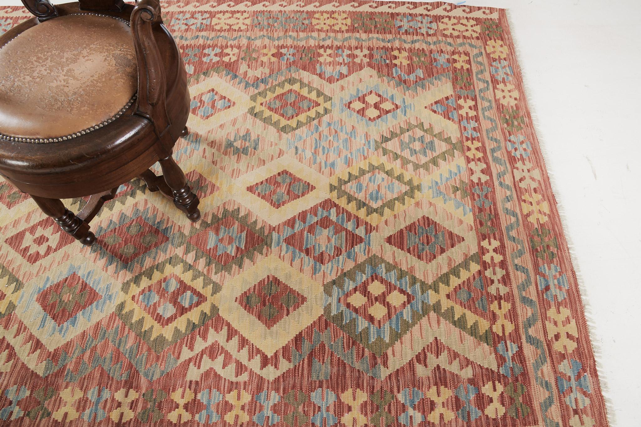 Noué à la main Kilim à tissage plat de style vintage à teinture tribale naturelle en vente