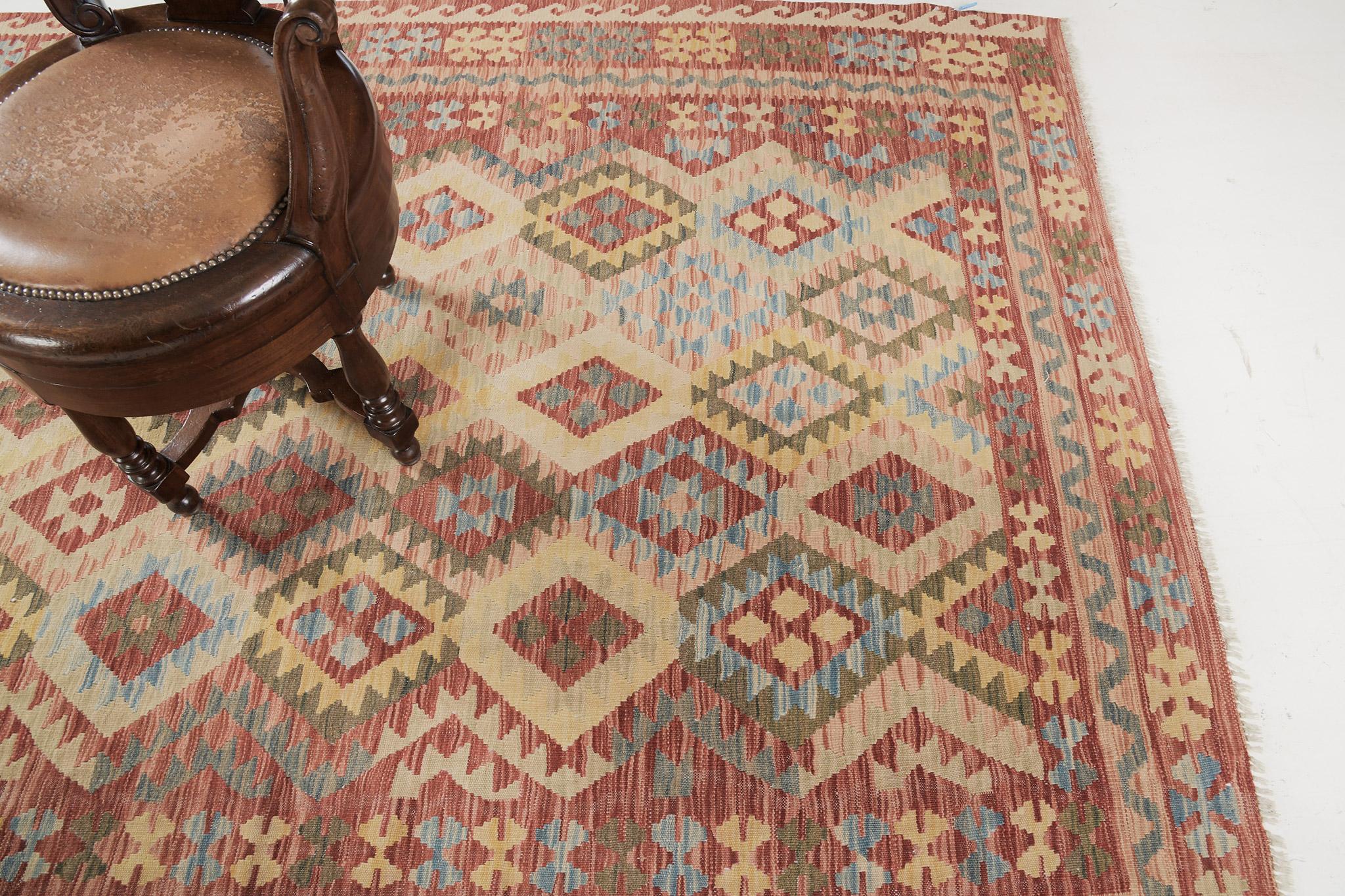 Hand-Knotted Vintage Style Tribal Natural Dye Flat Weave Kilim For Sale