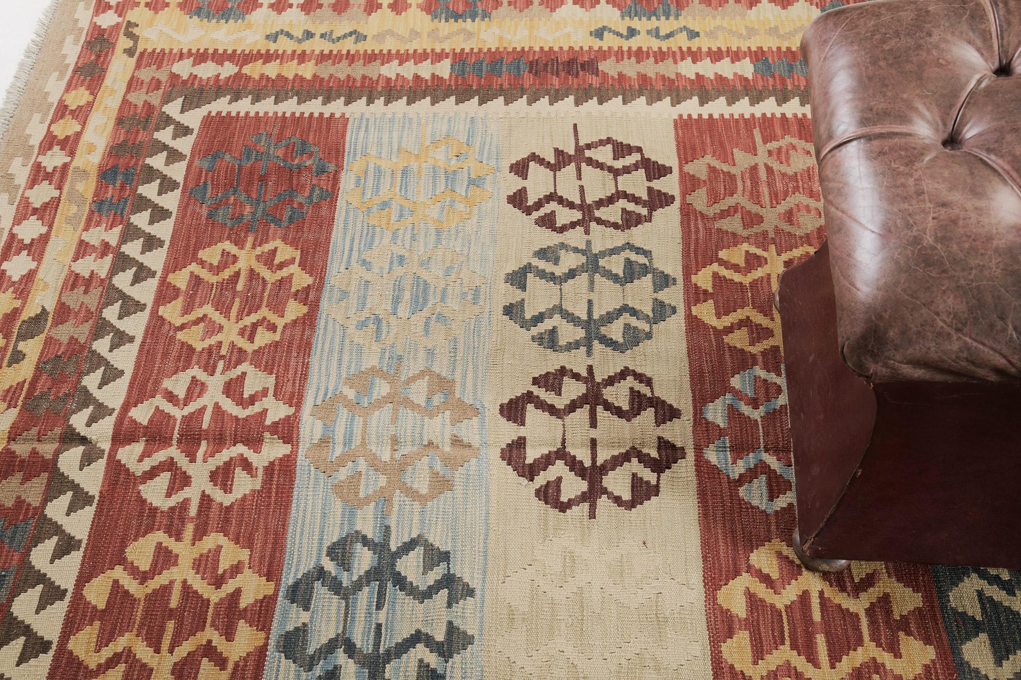 Mid-20th Century Vintage Style Tribal Natural Dye Flat Weave Kilim For Sale