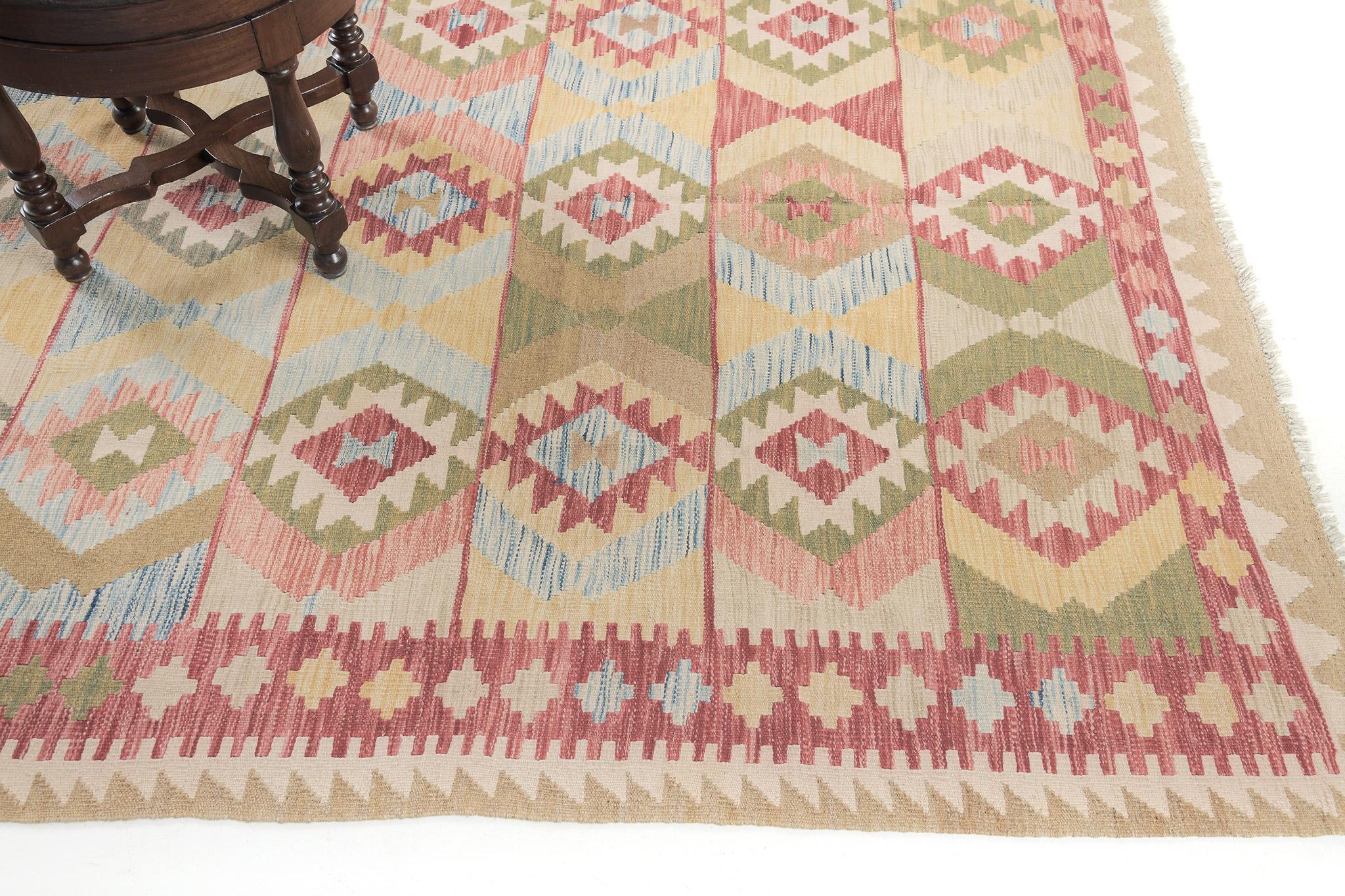 Wool Vintage Style Tribal Natural Dye Flat Weave Kilim For Sale