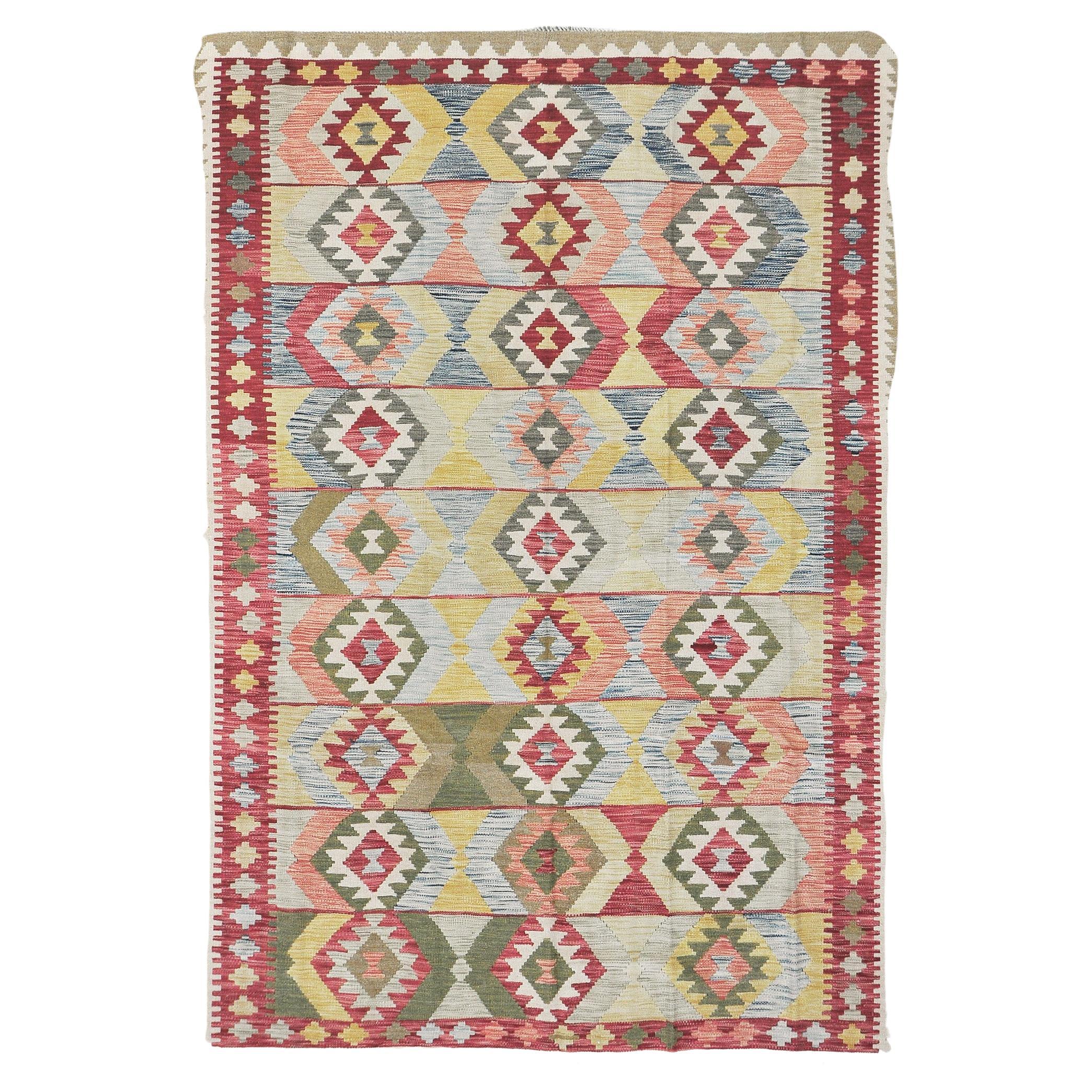 Vintage Style Tribal Natural Dye Flat Weave Kilim For Sale