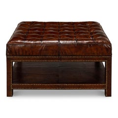 Vintage-Style Tufted Leather Ottoman