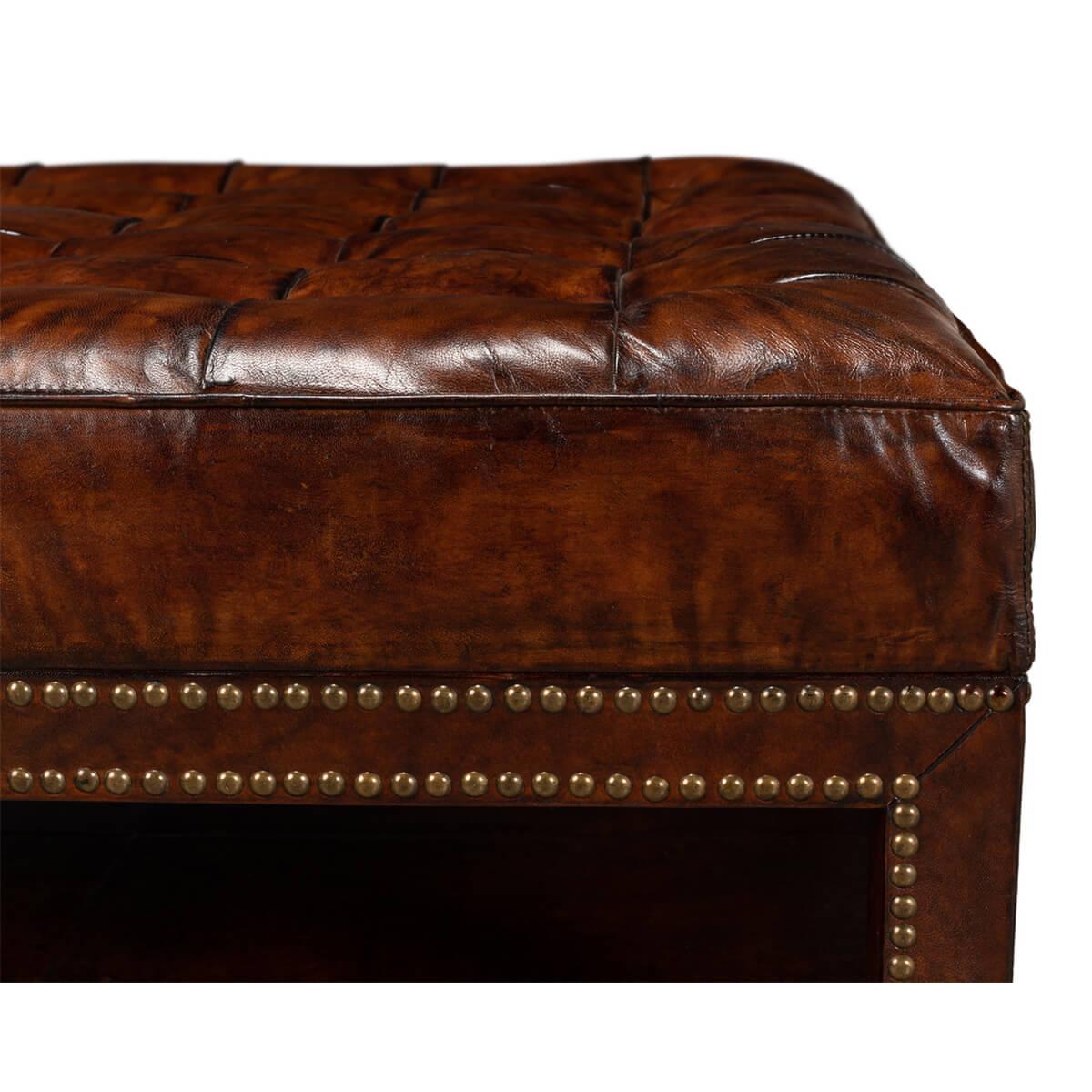 Vintage-Style Tufted Leather Ottoman In New Condition For Sale In Westwood, NJ