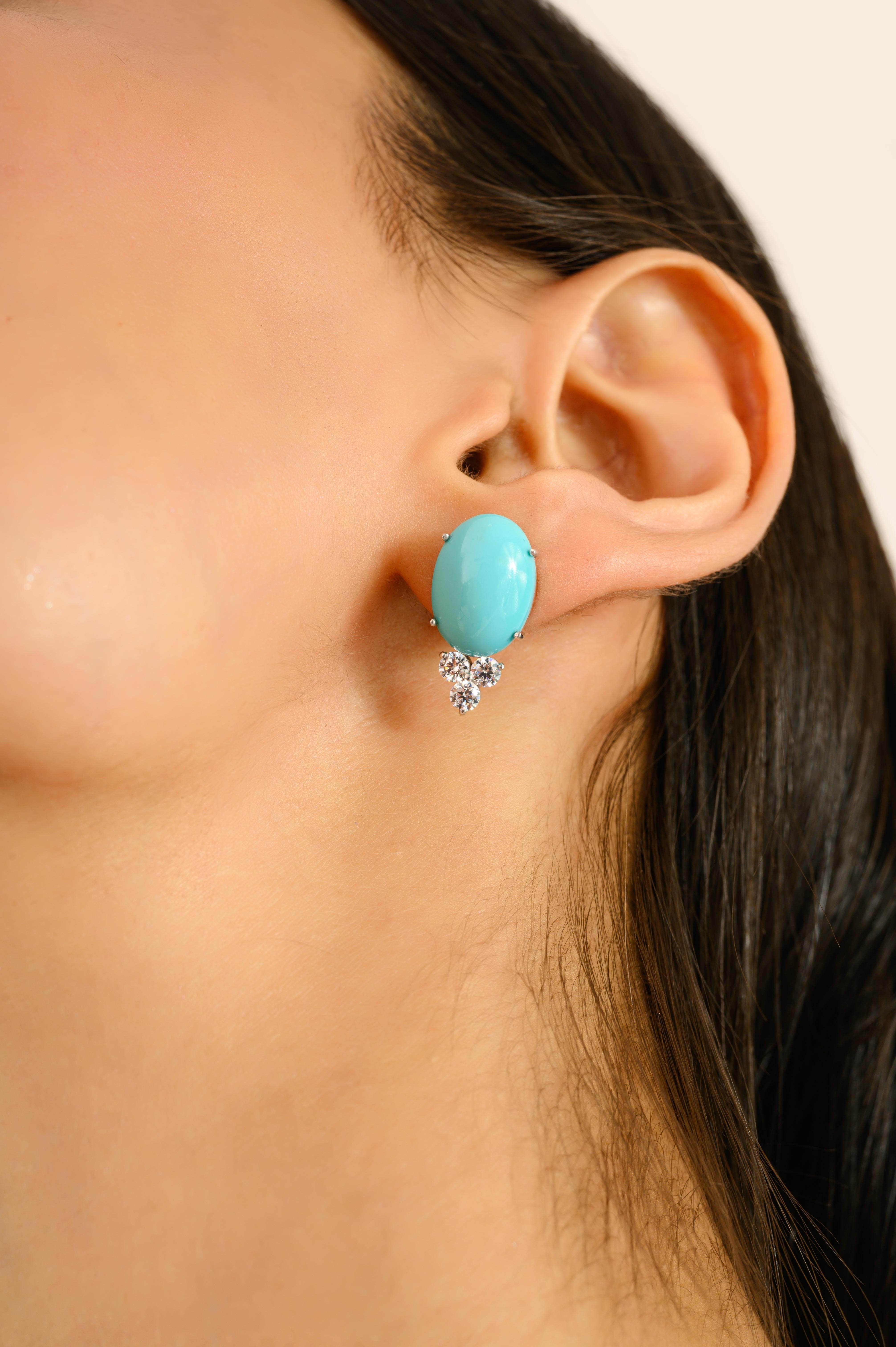 De las mujeres Pendientes de estilo vintage con cabujón de turquesa y trío de circonitas en plata maciza 925 en venta