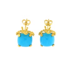 Vintage-Style Turquoise Stud Earrings in 18k Yellow Gold