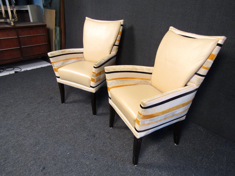Vintage Style Vinyl and Fabric Lounge Chairs For Sale at 1stDibs