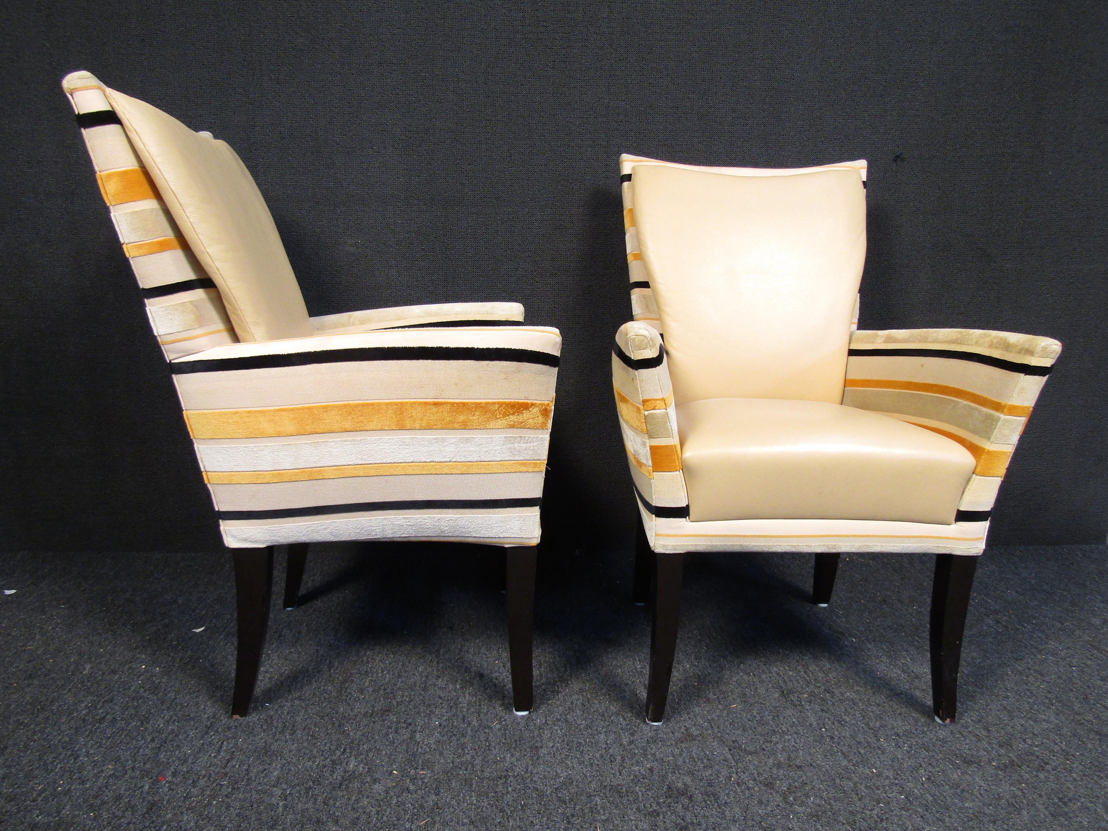 Mid-Century Modern Vintage Style Vinyl and Fabric Lounge Chairs For Sale
