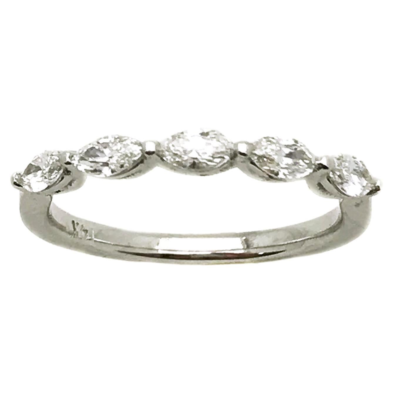 Vintage Style Wedding Band, Marquise Diamond, White Gold, Art Deco ...