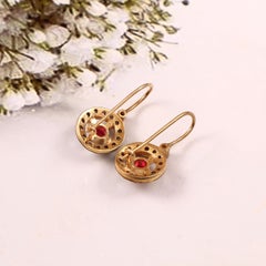 Vintage style wheel rose cut diamonds ruby sterling silver gold plated earrings