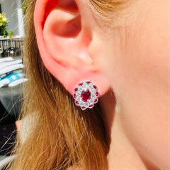 Vintage Style White Gold Ruby & Diamond Earrings