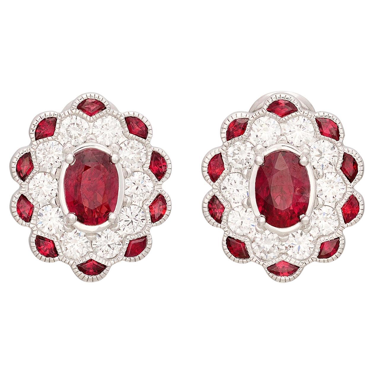 Vintage Style Weißgold Rubin & Diamant-Ohrringe