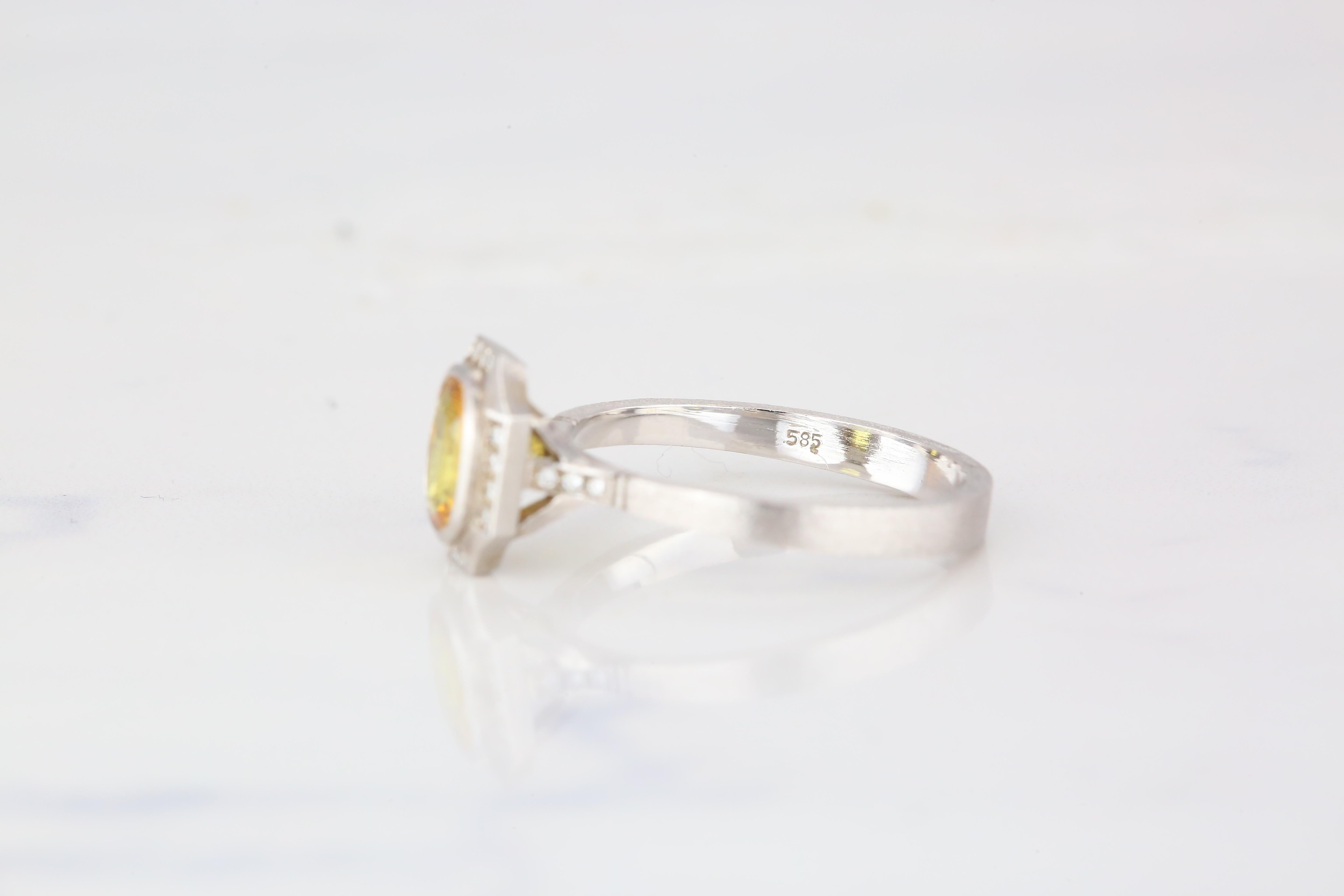 Vintage Style Yellow Sapphire with Diamond Engagement Ring For Sale 1