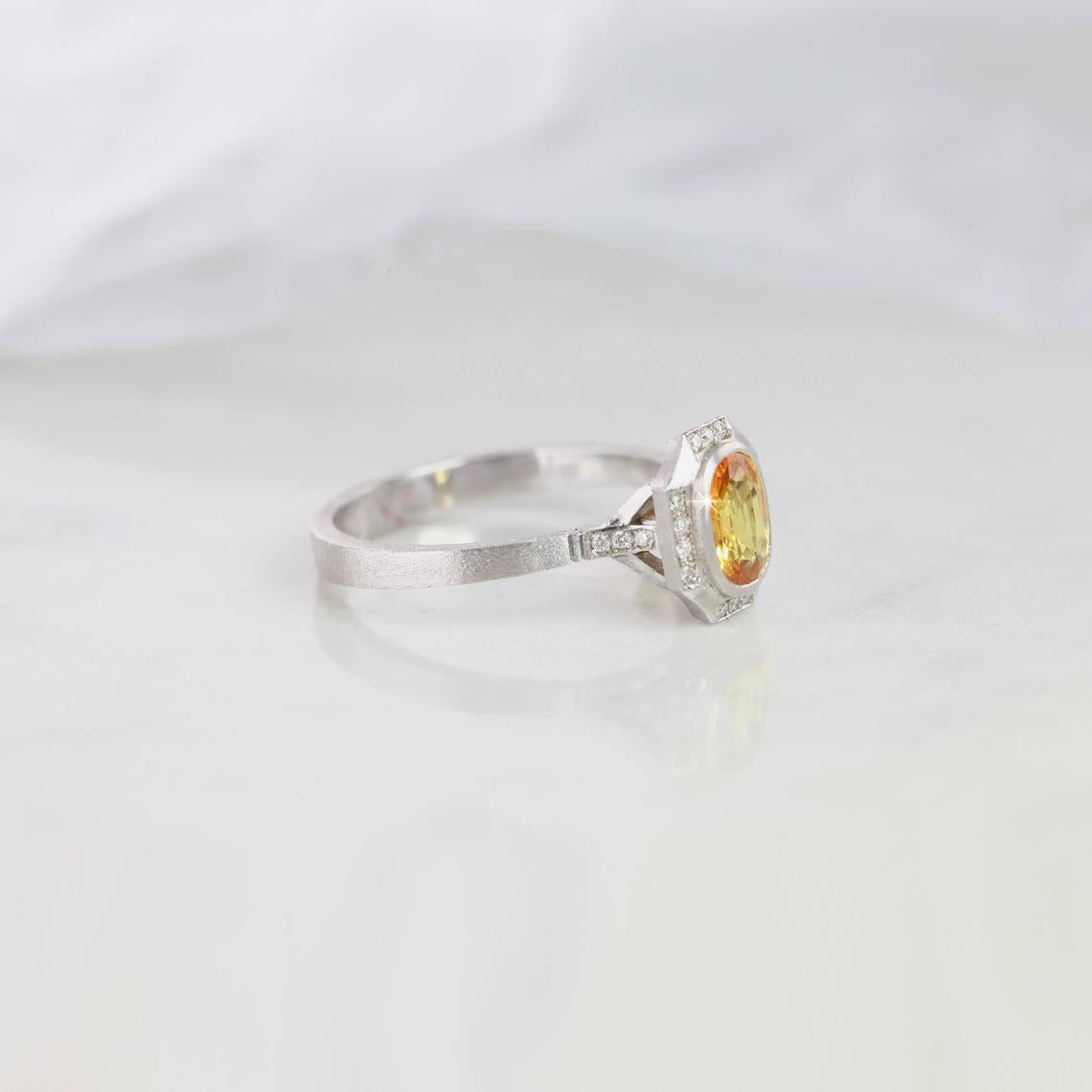 Oval Cut Vintage Style Yellow Sapphire with Diamond Engagement Ring For Sale