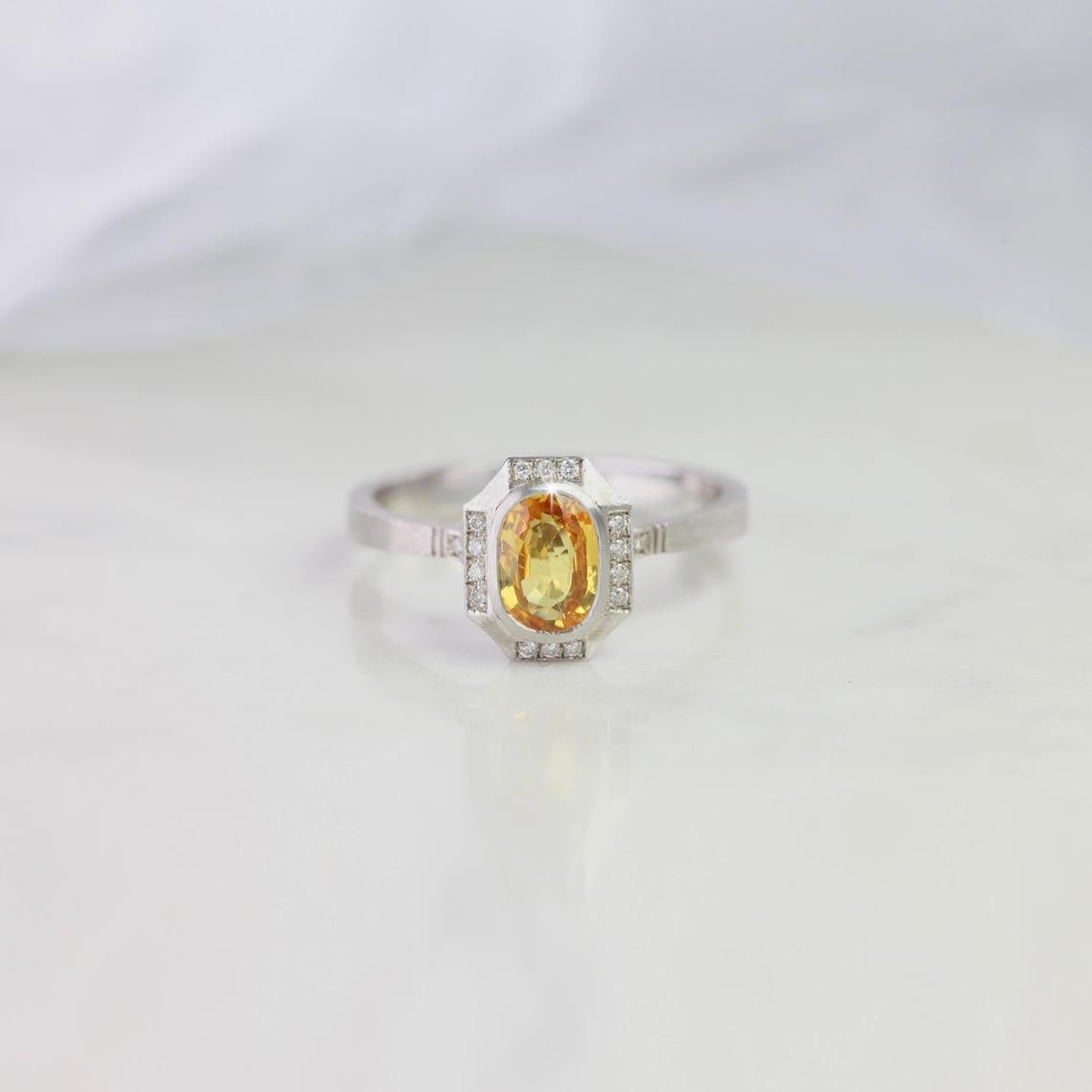 Byzantine Vintage Style Yellow Sapphire with Diamond Engagement Ring For Sale
