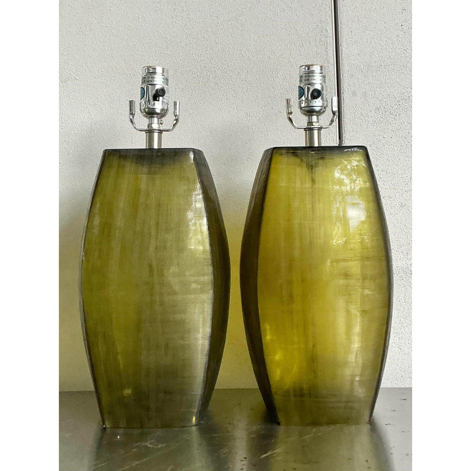 Mid-Century Modern Vintage Styled After Donghia Hollywood Regency Glass Lamps - A Pair For Sale