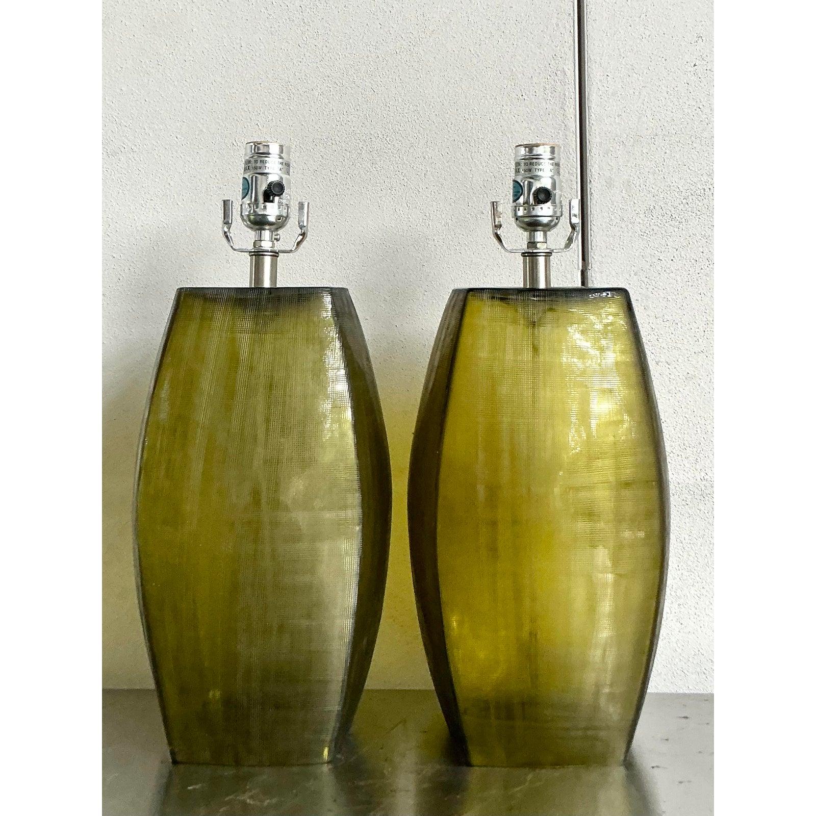 American Vintage Styled After Donghia Hollywood Regency Glass Lamps - A Pair For Sale