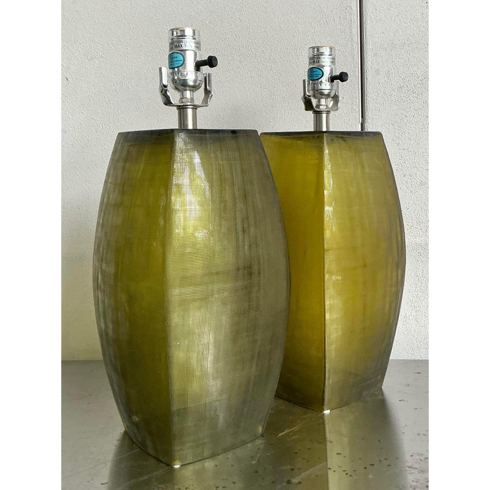Vintage Styled After Donghia Hollywood Regency Glass Lamps - A Pair In Good Condition For Sale In West Palm Beach, FL