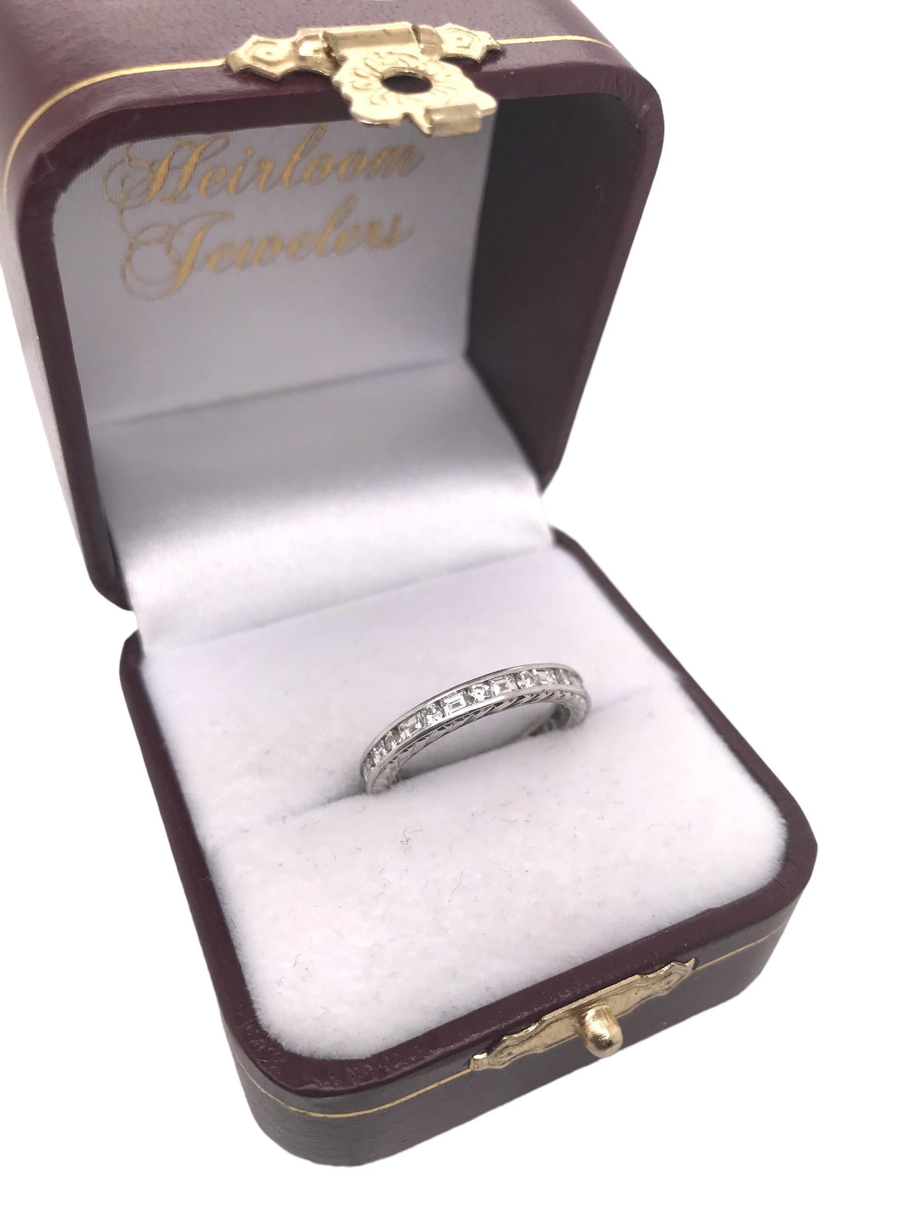 Vintage Styled Platinum 1.5 CTW Diamond Eternity Band Round & Baguette For Sale 4