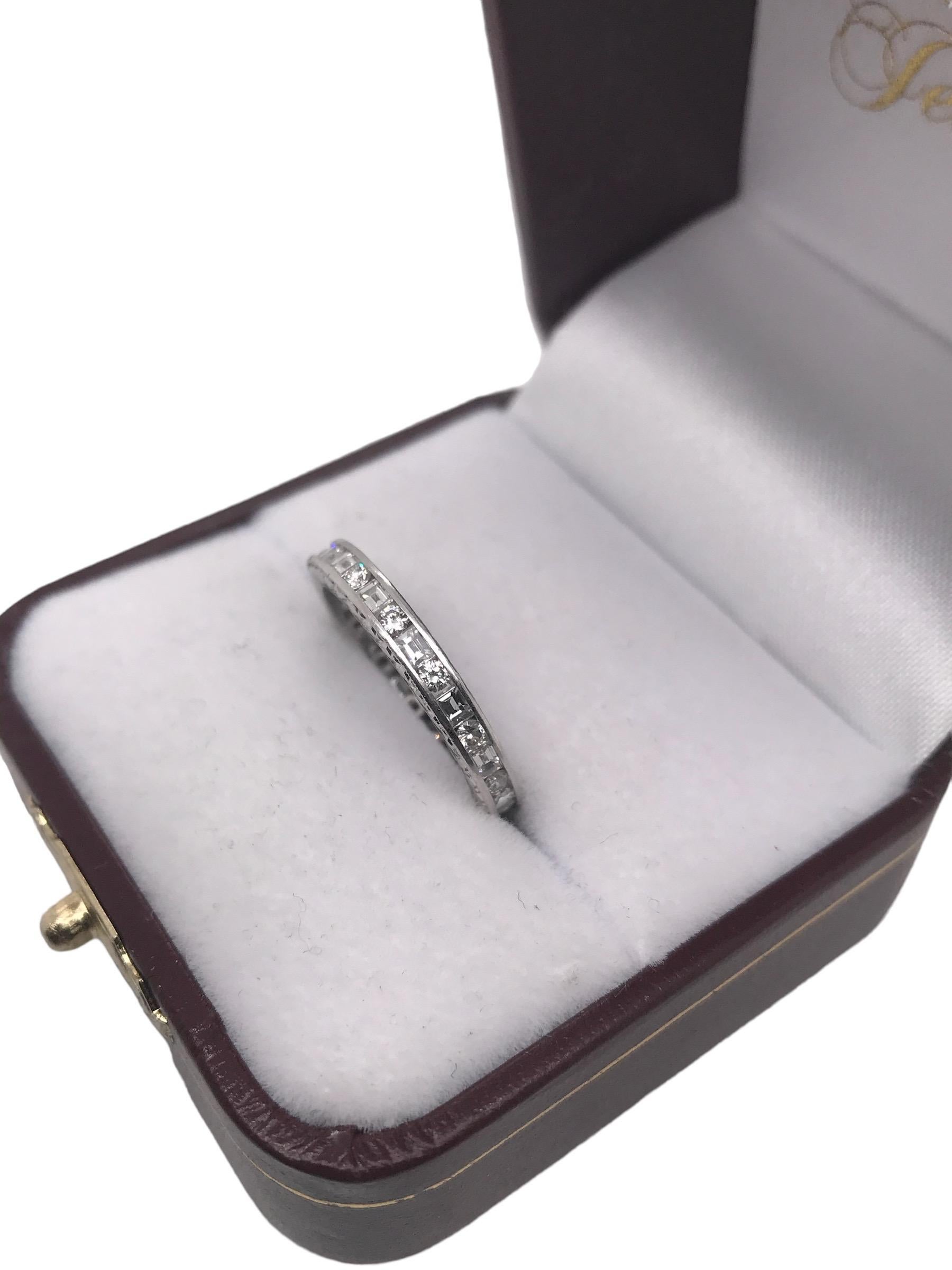 Vintage Styled Platinum 1.5 CTW Diamond Eternity Band Round & Baguette For Sale 2