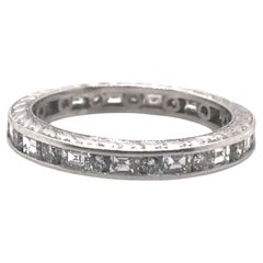 Bracelet d'éternité de style vintage en platine avec diamants 1,5 carat, rond et baguette