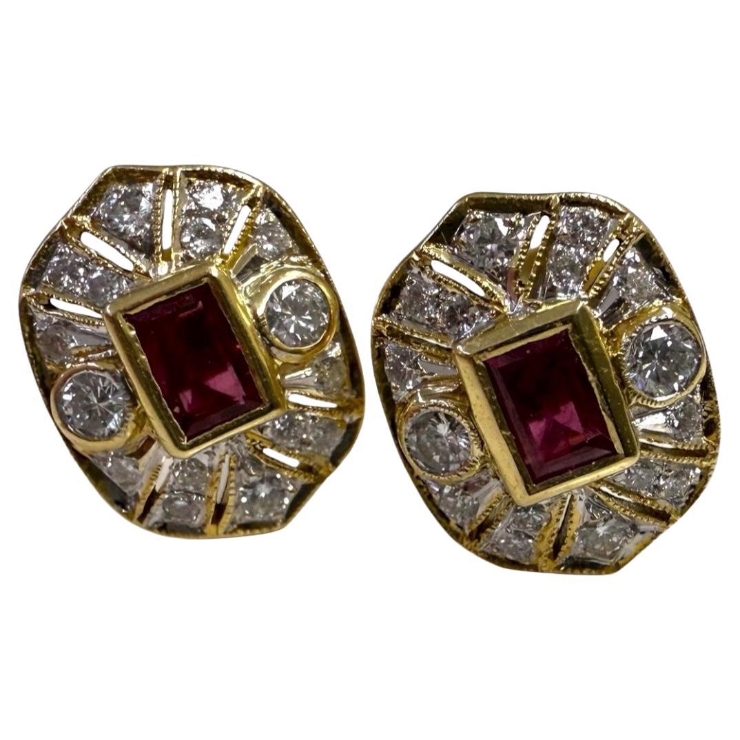 Orecchini con rubino e diamante in stile vintage