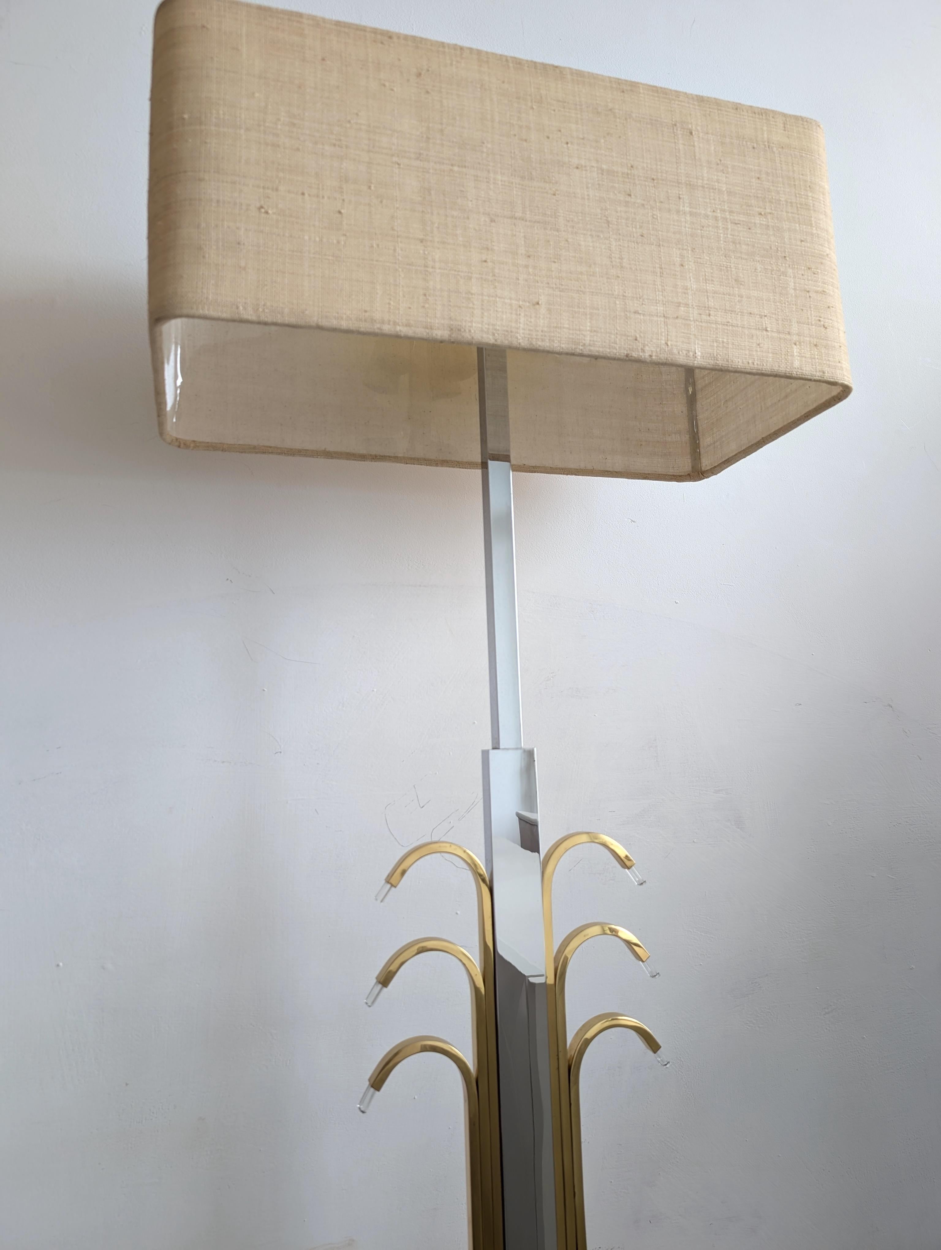 Vintage stylised palm tree brass, chrome & lucite floor lamp 1980s For Sale 3