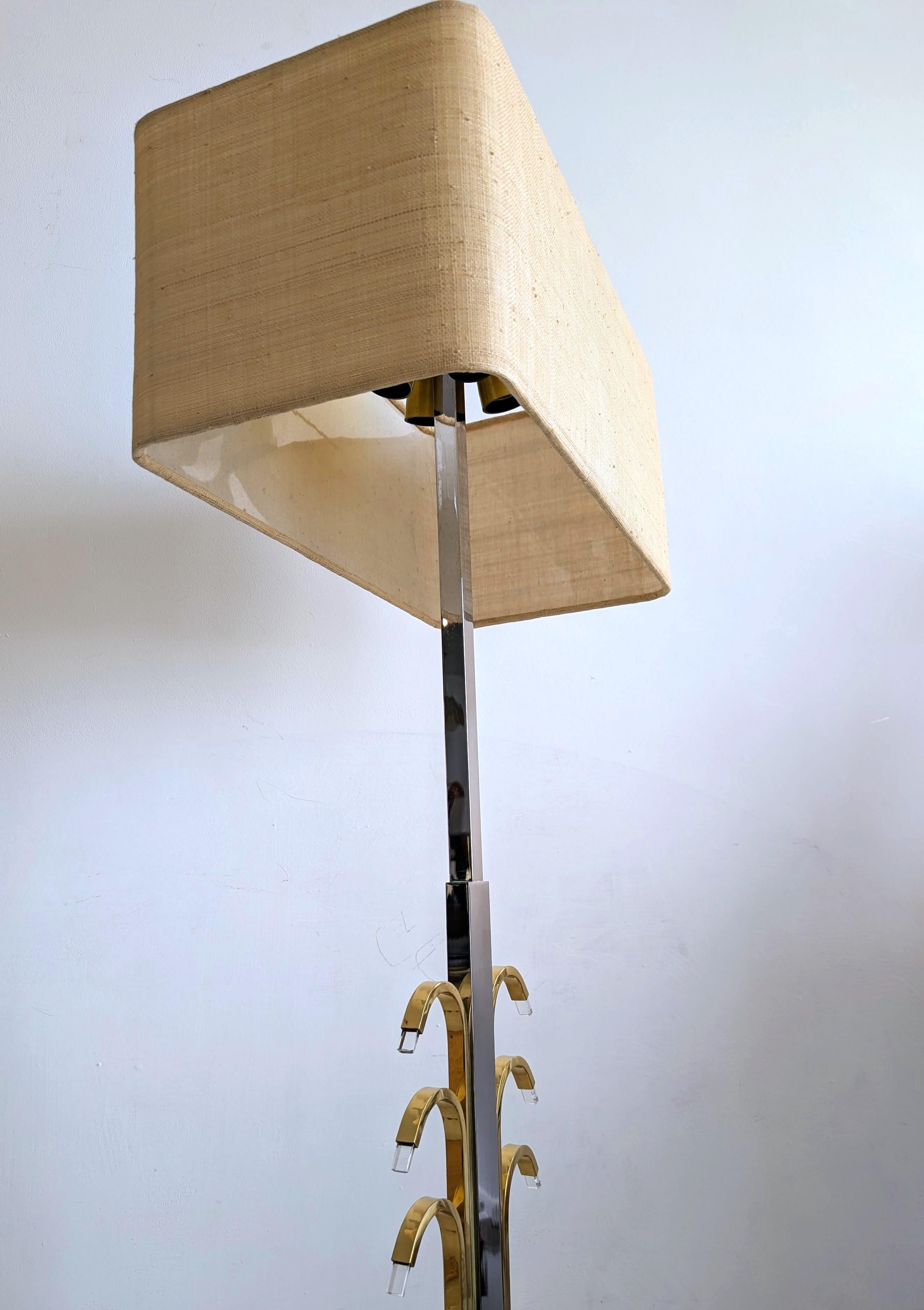 Vintage stylised palm tree brass, chrome & lucite floor lamp 1980s For Sale 4