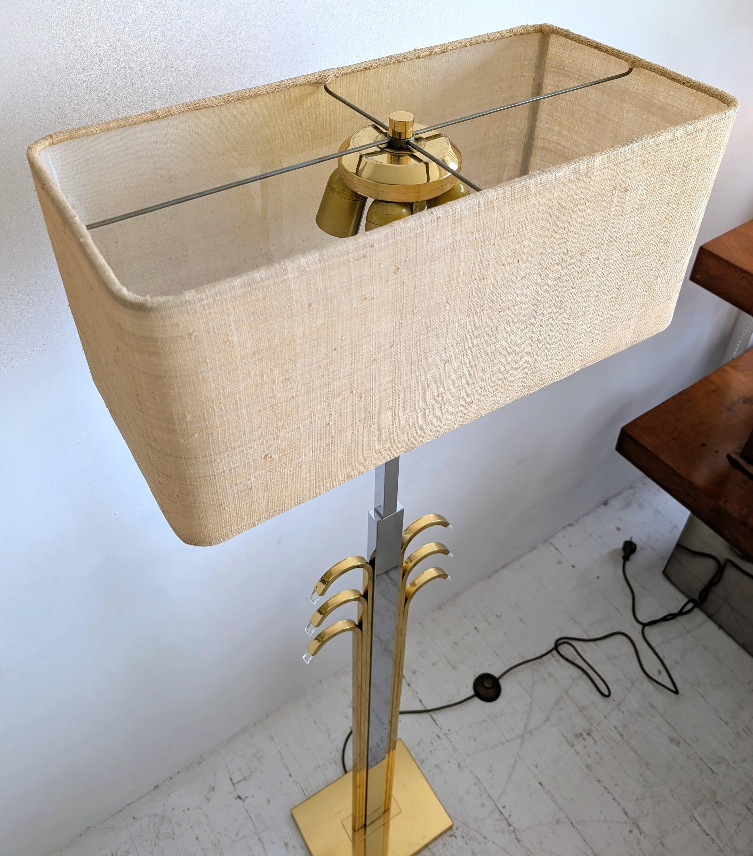 Vintage stylised palm tree brass, chrome & lucite floor lamp 1980s For Sale 5