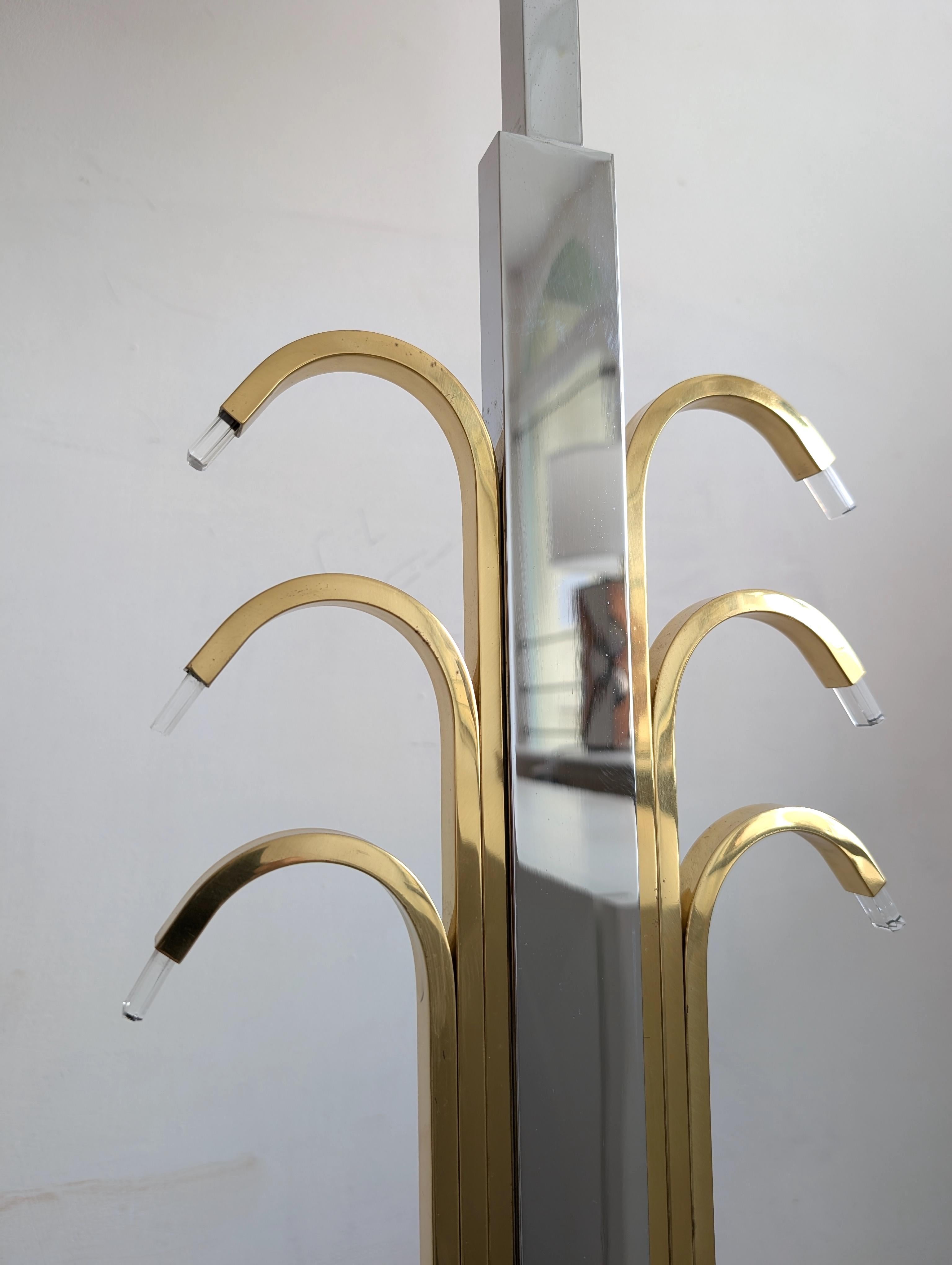 Mid-Century Modern Vintage stylised palm tree brass, chrome & lucite floor lamp 1980s For Sale