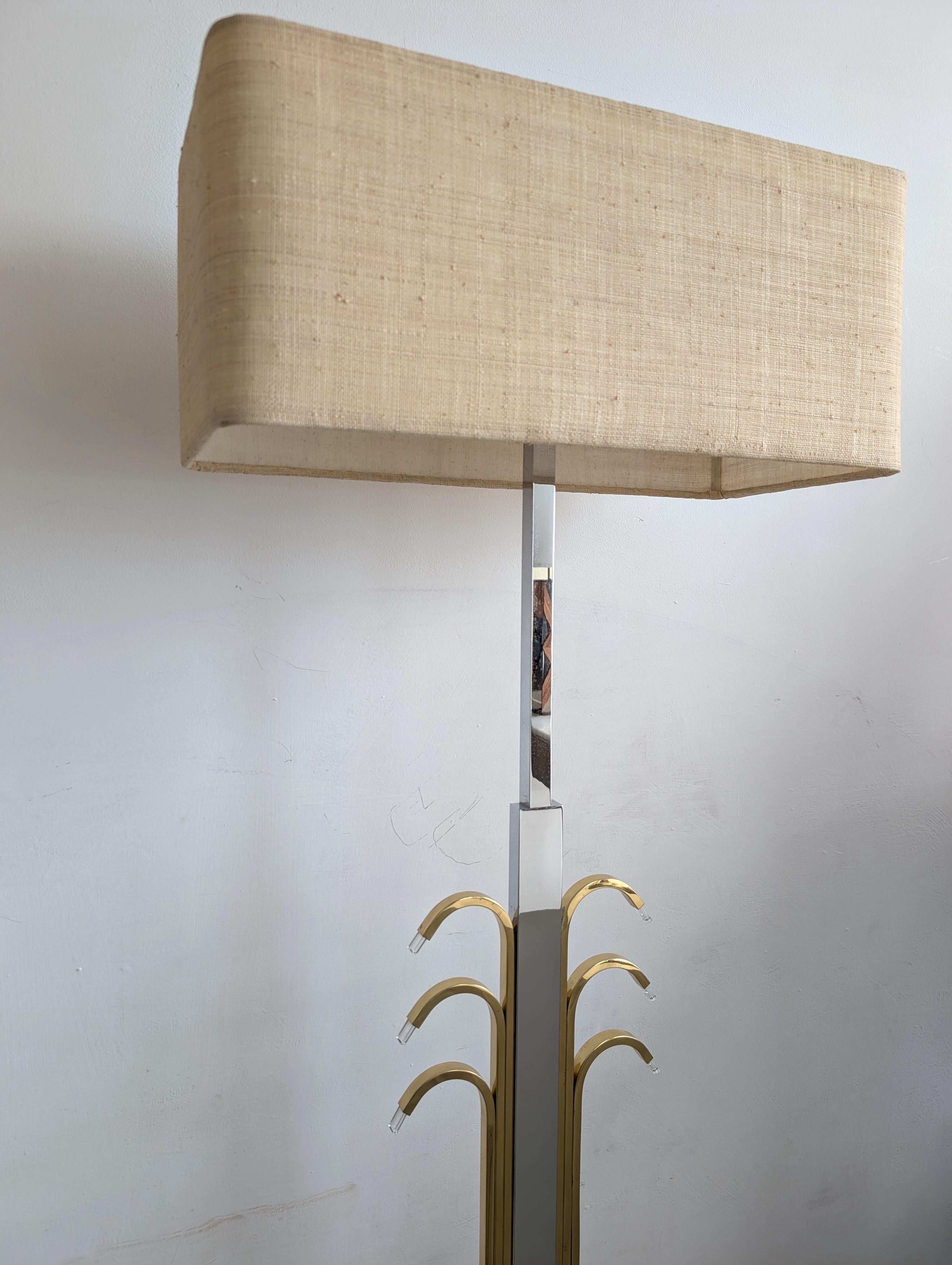 Vintage stylised palm tree brass, chrome & lucite floor lamp 1980s For Sale 1