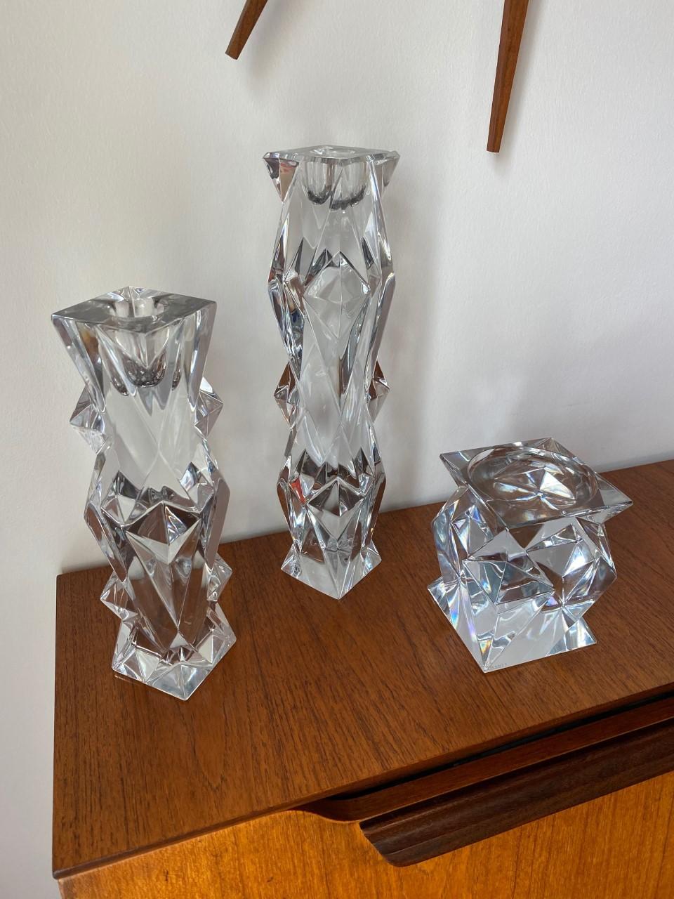 Vintage Stylized Lead Crystal Candle Holder Set of 3 by Libera Czech 3