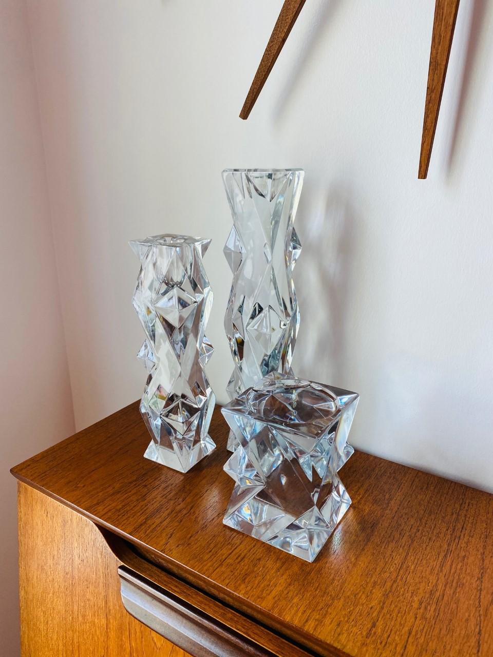 Post-Modern Vintage Stylized Lead Crystal Candle Holder Set of 3 by Libera Czech