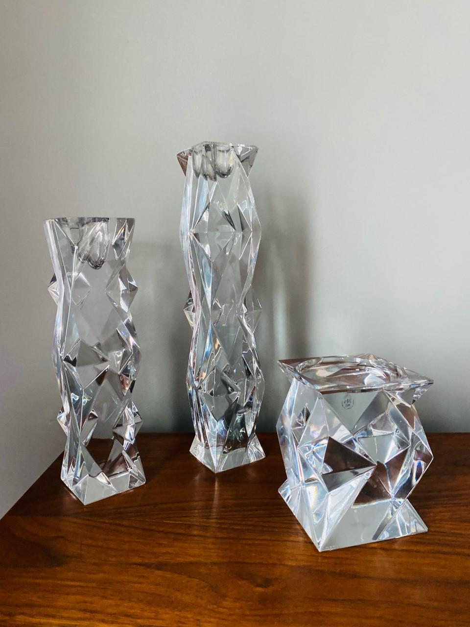 Hand-Crafted Vintage Stylized Lead Crystal Candle Holder Set of 3 by Libera Czech