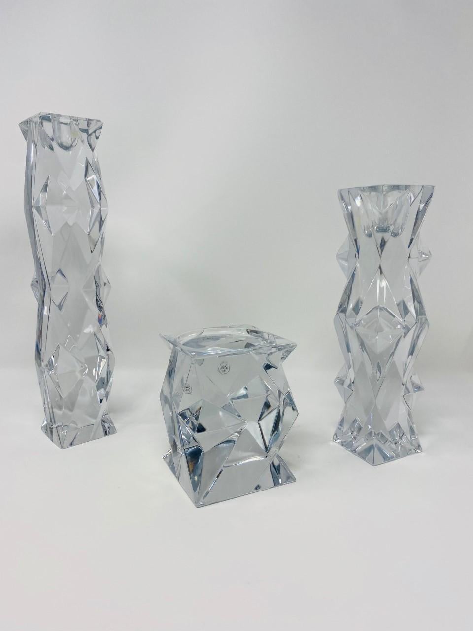 Late 20th Century Vintage Stylized Lead Crystal Candle Holder Set of 3 by Libera Czech