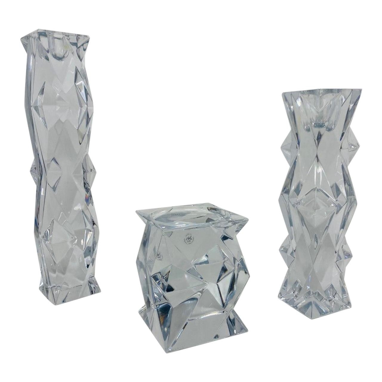 Vintage Stylized Lead Crystal Candle Holder Set of 3 by Libera Czech