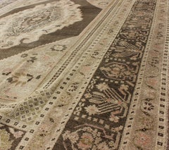 Green Brown, Taupe Turkish Vintage Oushak Rug With Medallion 6'1 X9'8