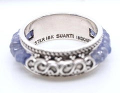 Vintage SUARTI Bali 925 Sterling Silver & 18k Gold Tanzanite Bead Band Ring Sz 8