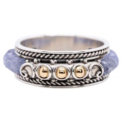 Vintage SUARTI Bali 925 Sterling Silver & 18k Gold Tanzanite Bead Band Ring Sz 8