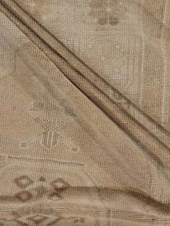 Vintage Subdued Ivory Brown Hand Knotted Wool Turkish Oushak Rug 7'3x10'9