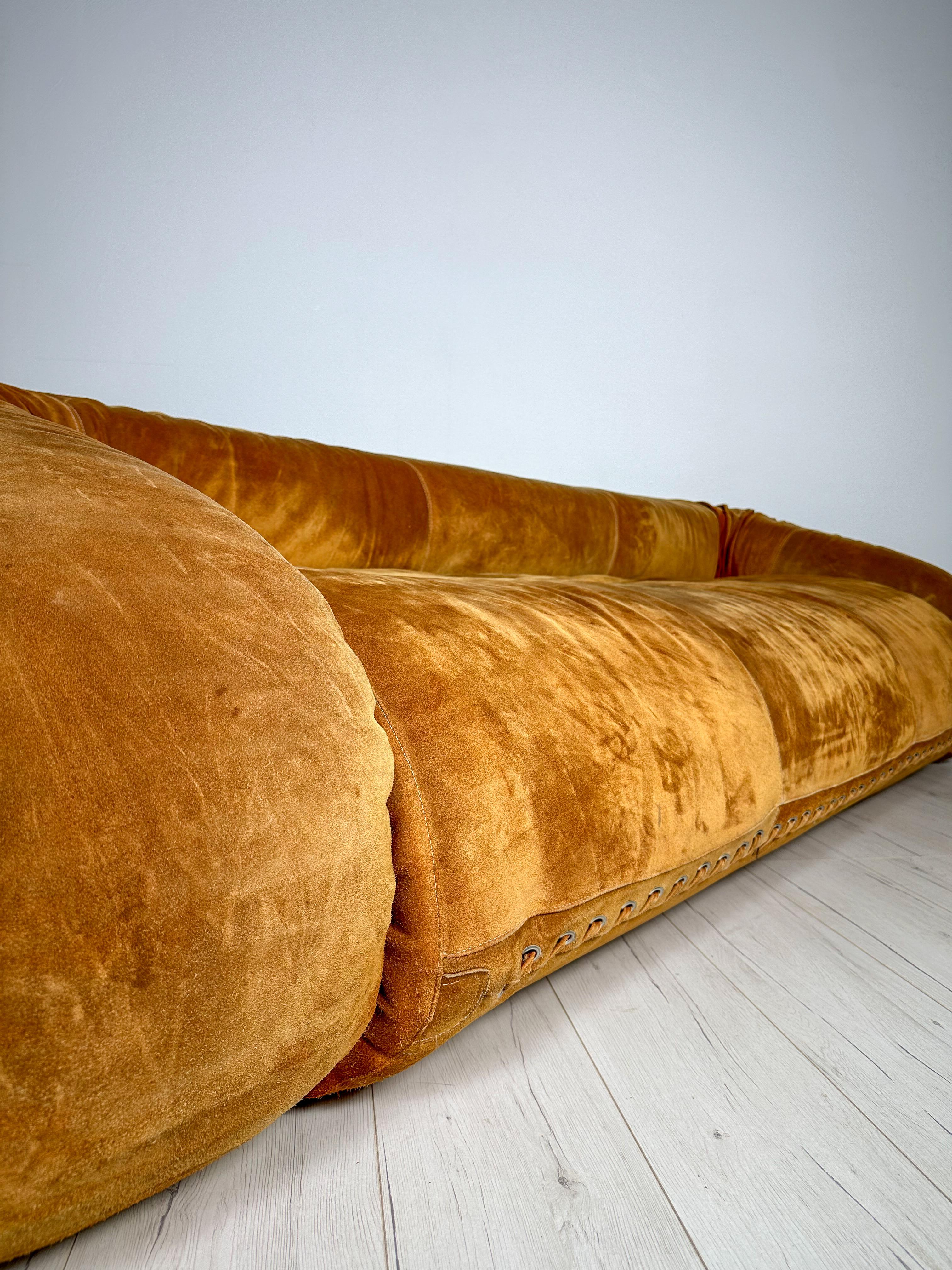 Vintage Suede 3-Seater Anfibio Sofa Bed by Alessandro Becchi for Giovannetti 70s For Sale 3