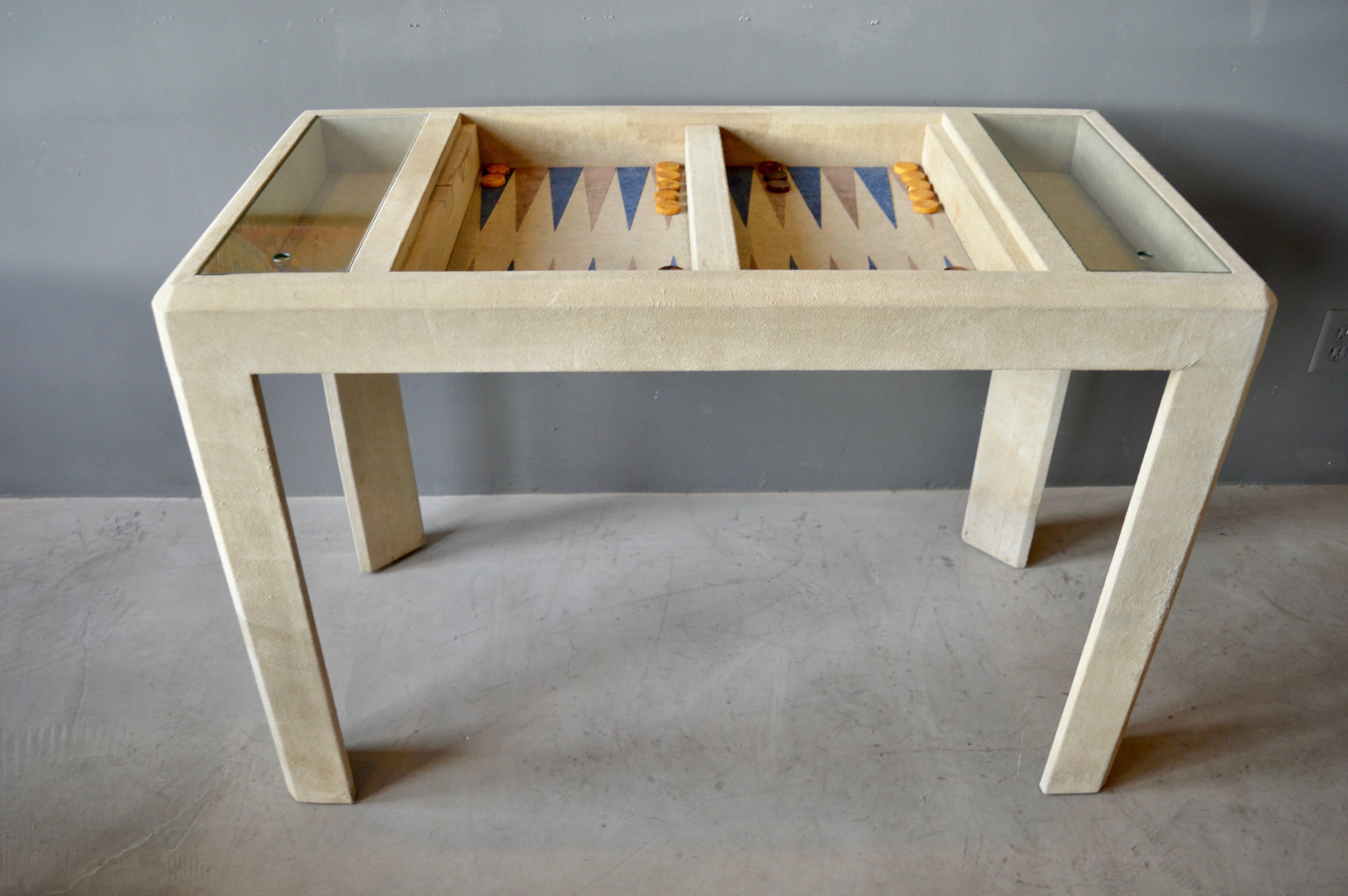 Vintage Suede Backgammon Table In Good Condition In Los Angeles, CA