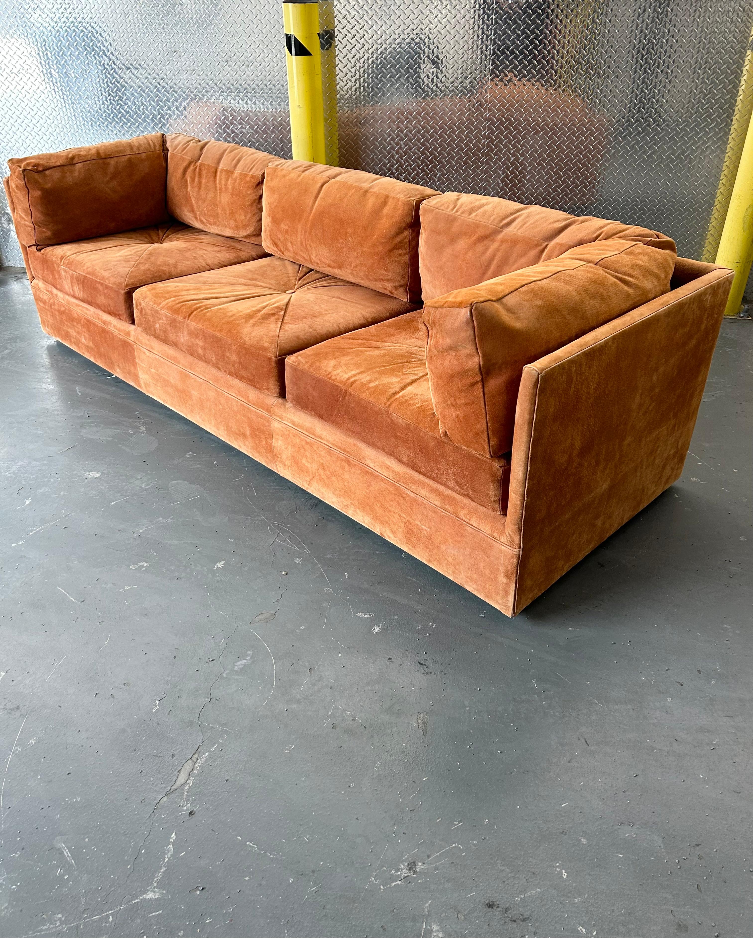 Vintage Suede Leather Sofa In Good Condition In Brooklyn, NY