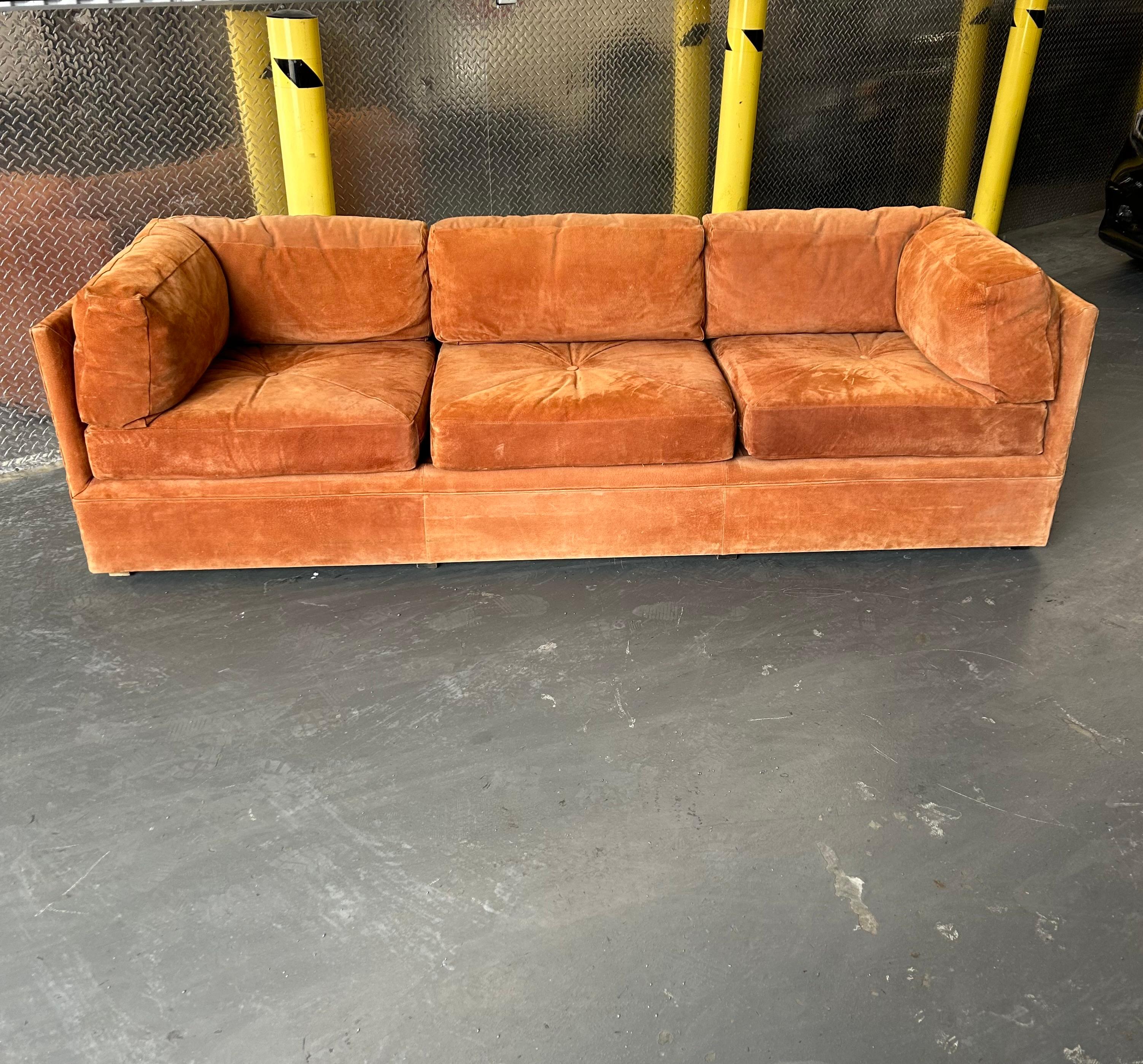 Vintage Suede Leather Sofa In Good Condition In Brooklyn, NY
