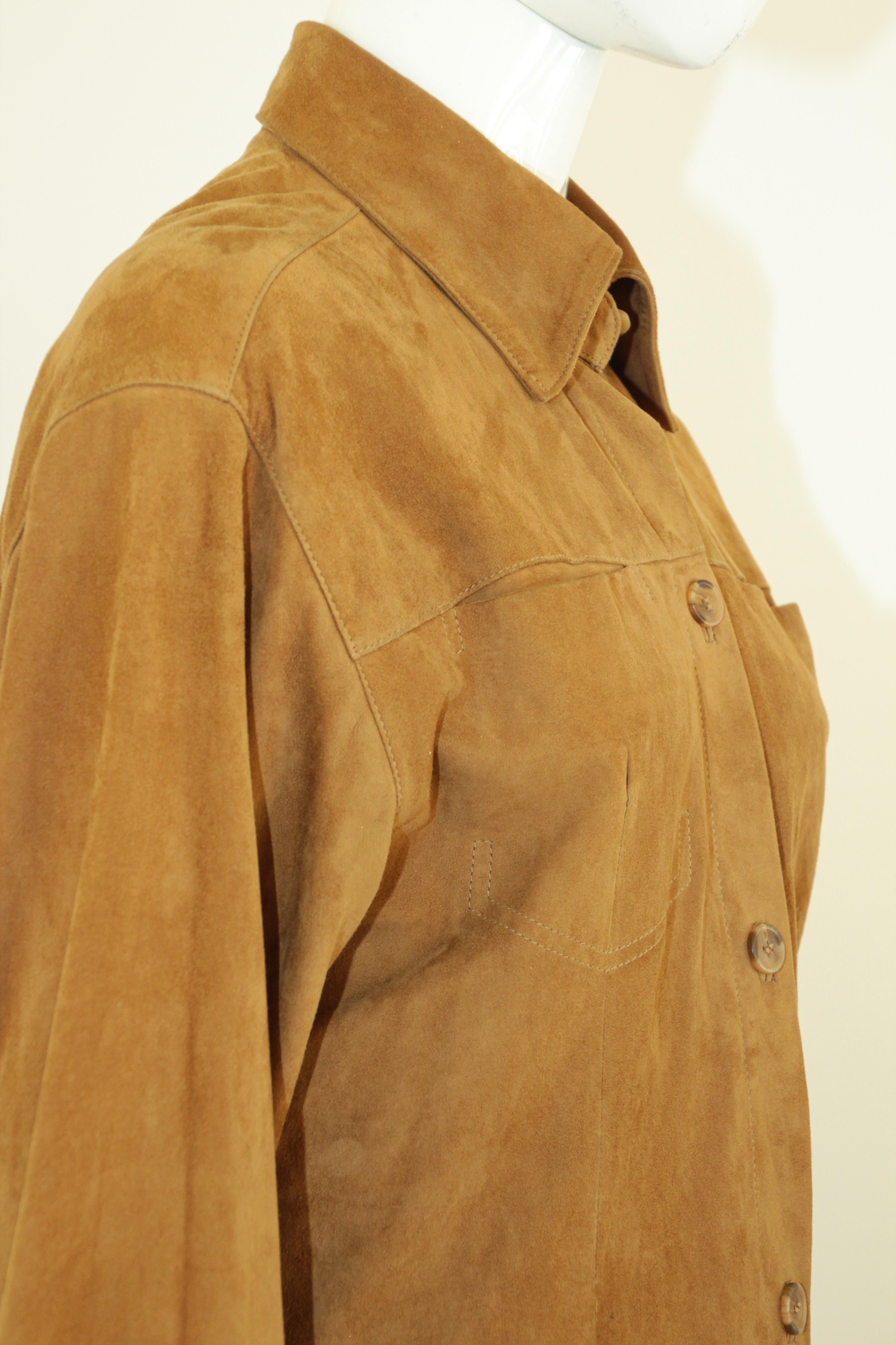 Vintage Suede Shirt Jacket Light Brown For Sale 3