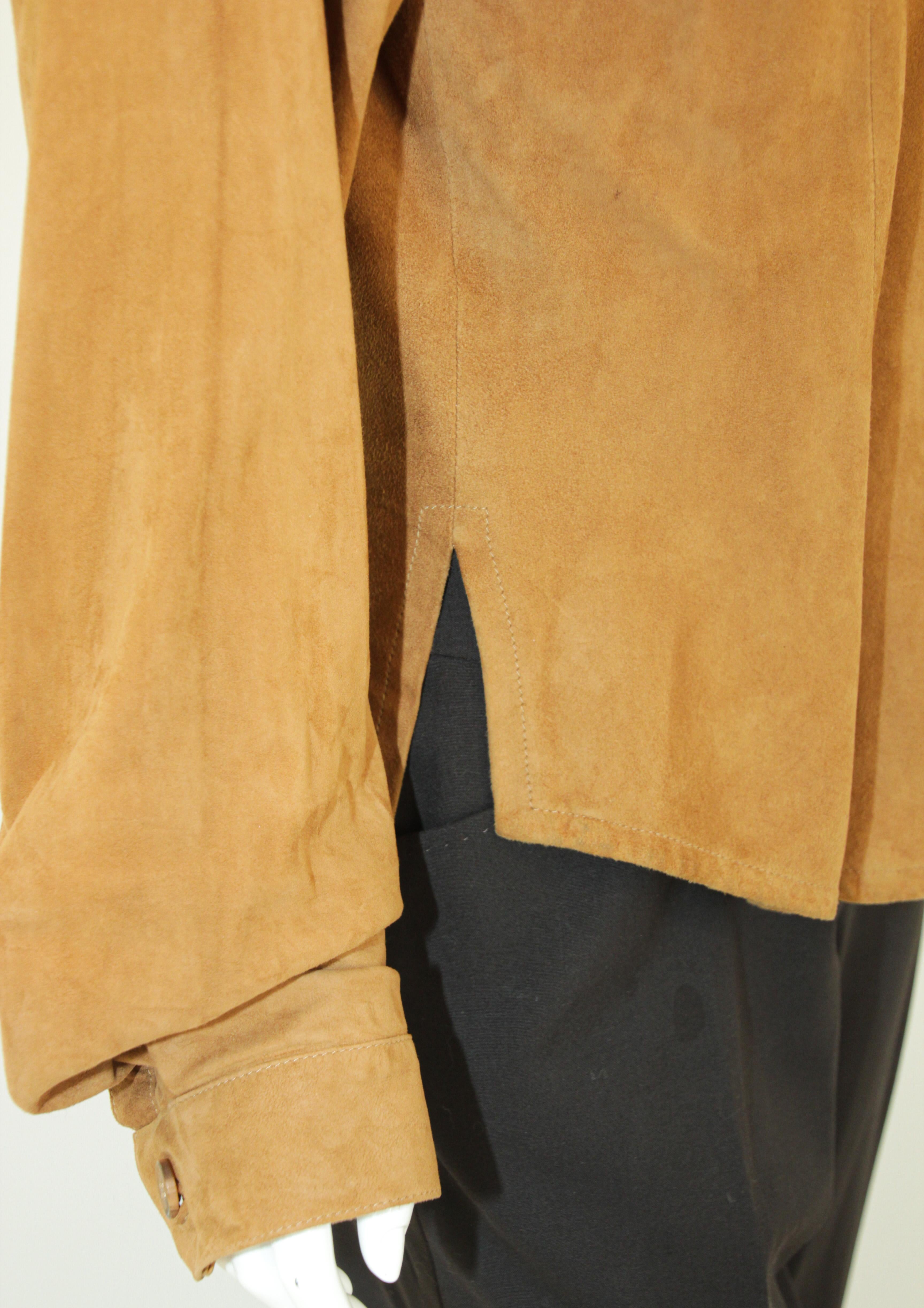 Vintage Suede Shirt Jacket Light Brown For Sale 4