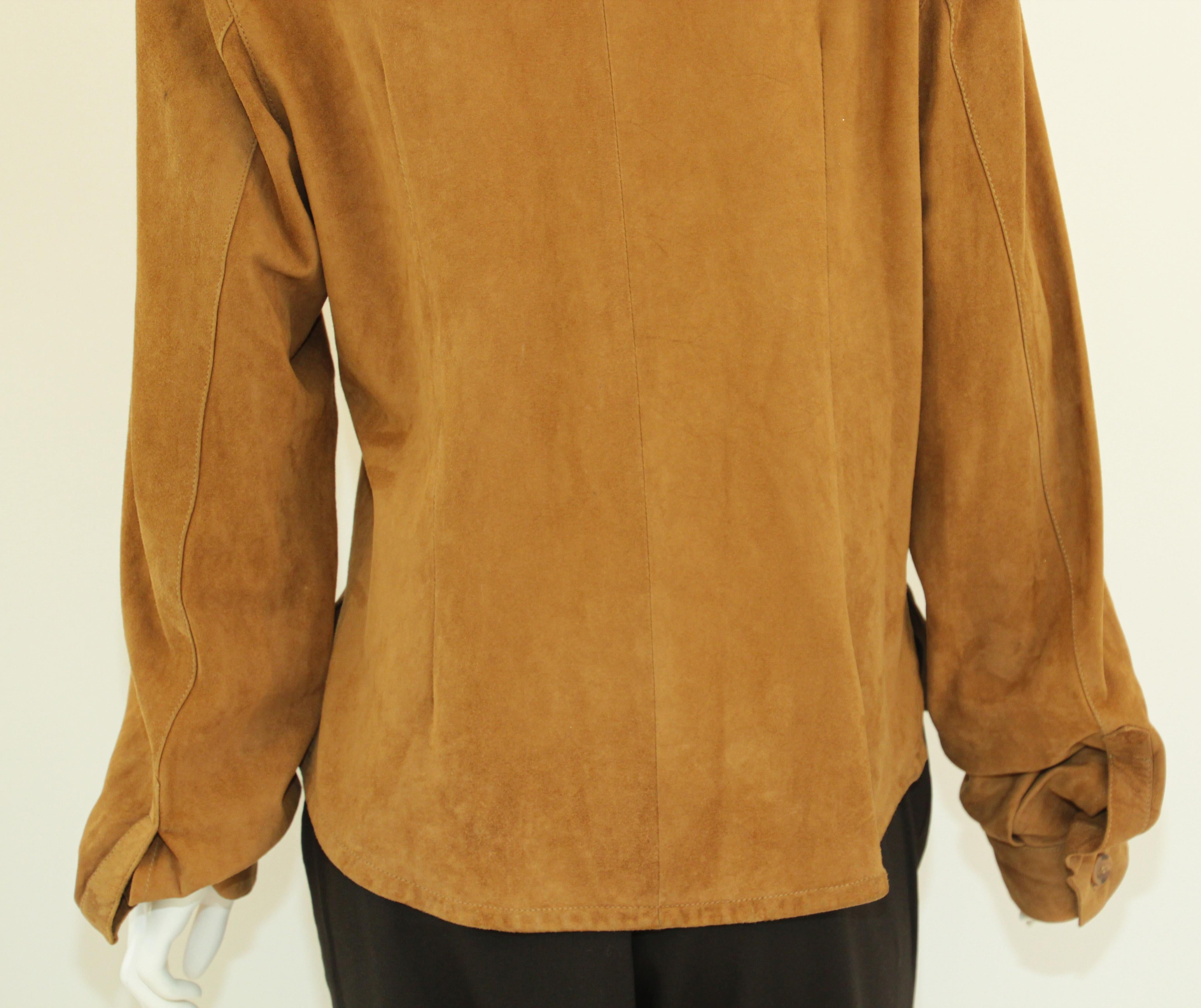 Vintage Suede Shirt Jacket Light Brown For Sale 7